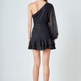 One Shoulder Chiffon Mini Dress