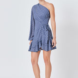 One Shoulder Chiffon Mini Dress