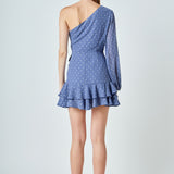 One Shoulder Chiffon Mini Dress
