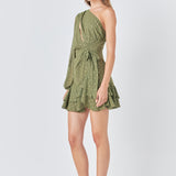 One Shoulder Chiffon Mini Dress