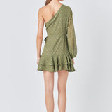 One Shoulder Chiffon Mini Dress