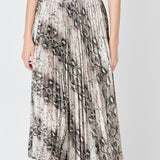 Snakeskin Pleated Midi Skirt