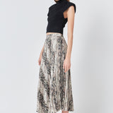 Snakeskin Pleated Midi Skirt