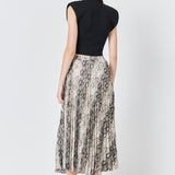 Snakeskin Pleated Midi Skirt