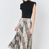 Snakeskin Pleated Midi Skirt