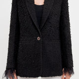 Feather-Trimmed Tweed Blazer