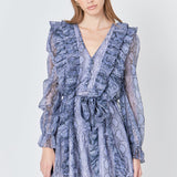 Button Down Long Sleeve Ruffled Mini Dress