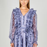 Button Down Long Sleeve Ruffled Mini Dress