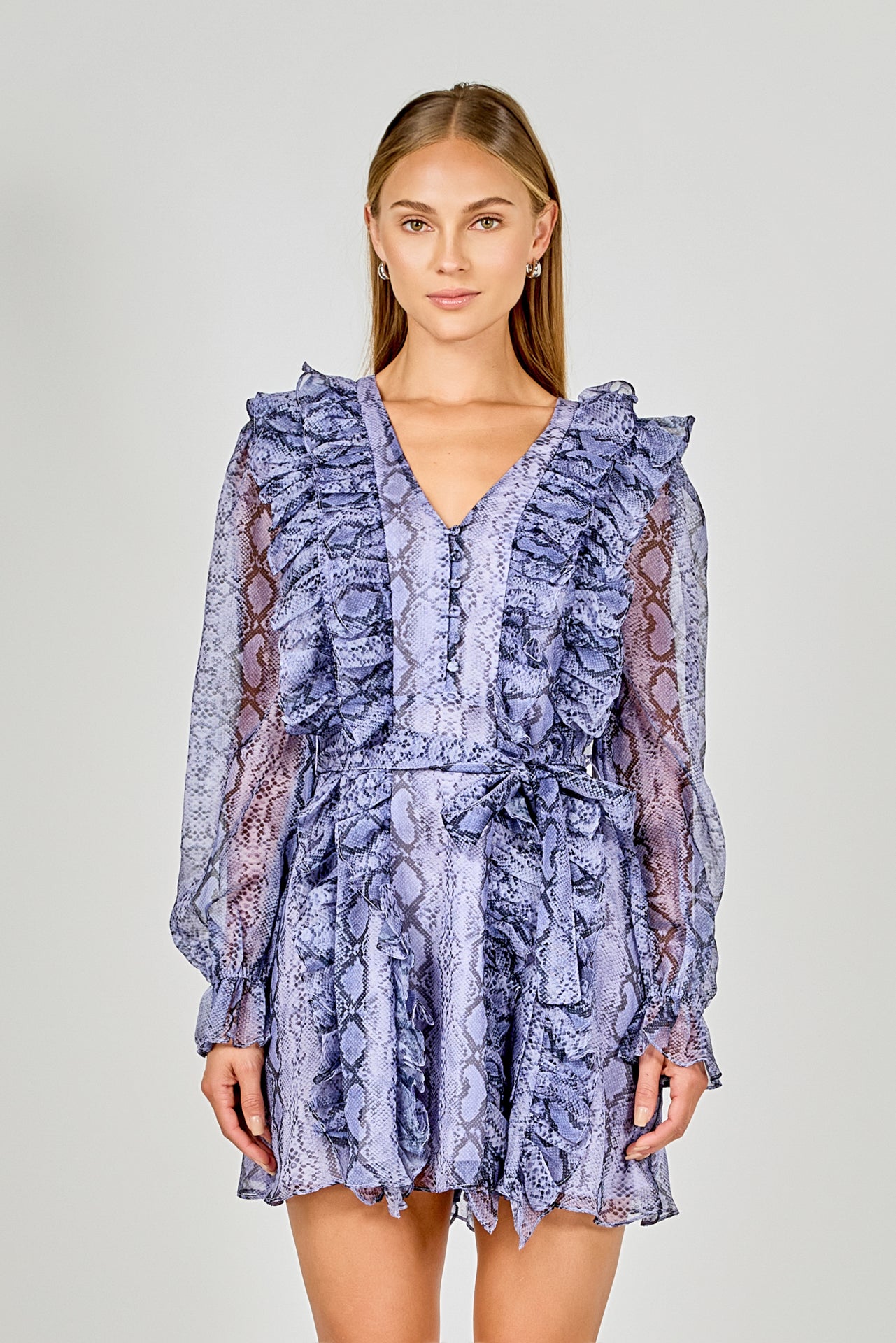 Endless Rose Women's Button Down Ruffle Mini Dress - Purple MULTI Endless Rose Women's Button Down Ruffle Mini Dress - Purple MULTI