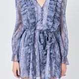 Button Down Long Sleeve Ruffled Mini Dress