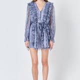 Button Down Long Sleeve Ruffled Mini Dress