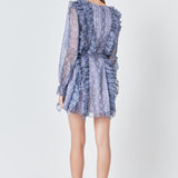 Button Down Long Sleeve Ruffled Mini Dress