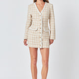 Premium Long Sleeve Tweed Mini Dress