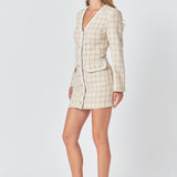 Premium Long Sleeve Tweed Mini Dress