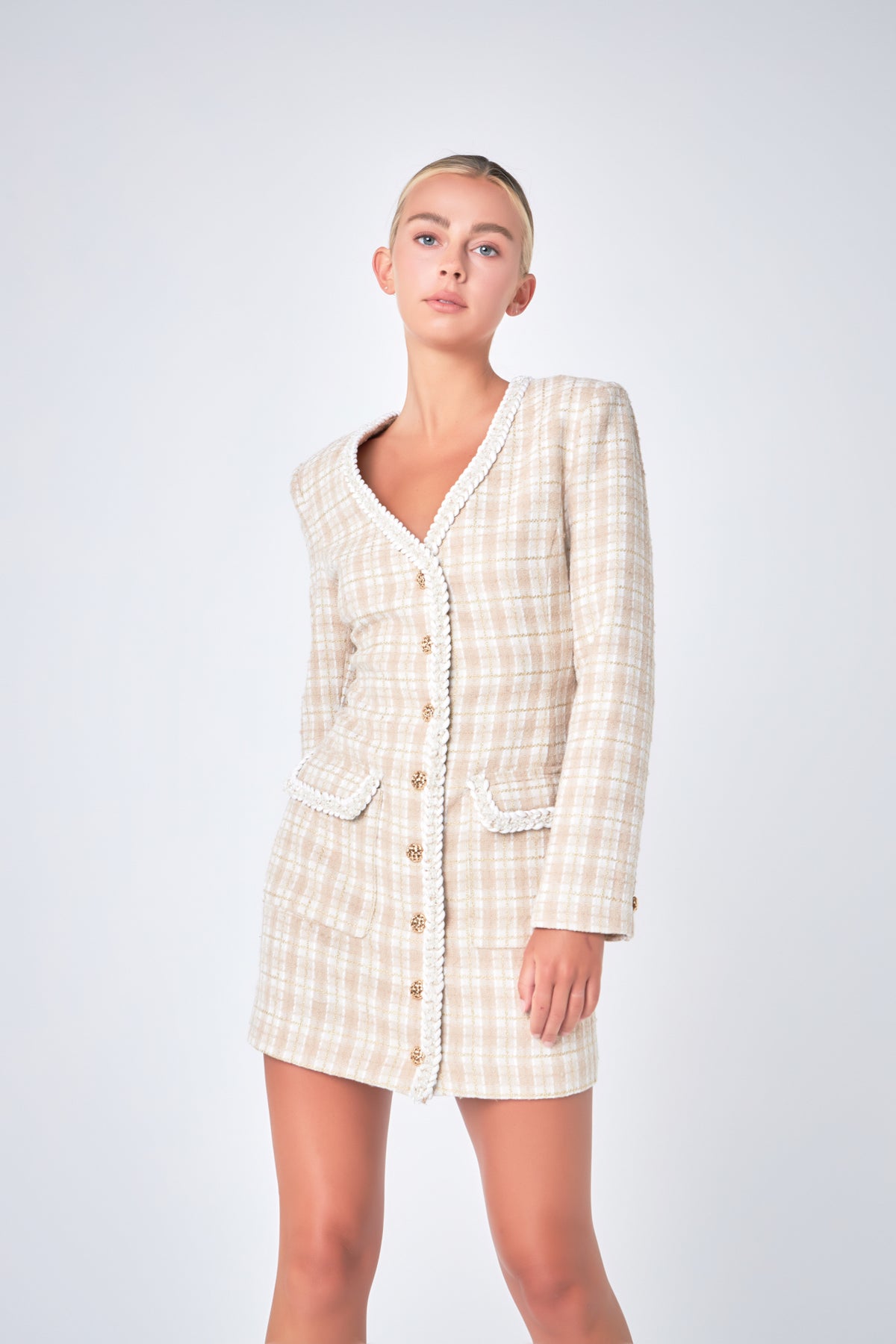 Premium Long Sleeve Tweed Mini Dress