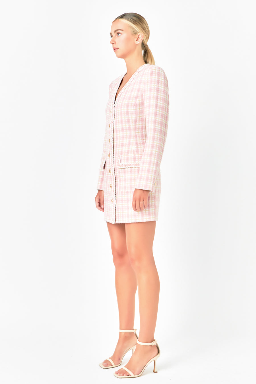 Rose Tweed Scallop Mini Dress