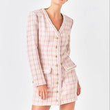 Premium Long Sleeve Tweed Mini Dress