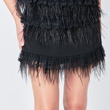 Lace & Feather Trim Mini Skirt