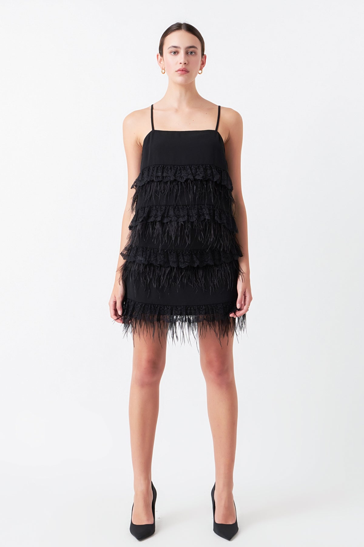 Lace & Feather Trim Mini Skirt