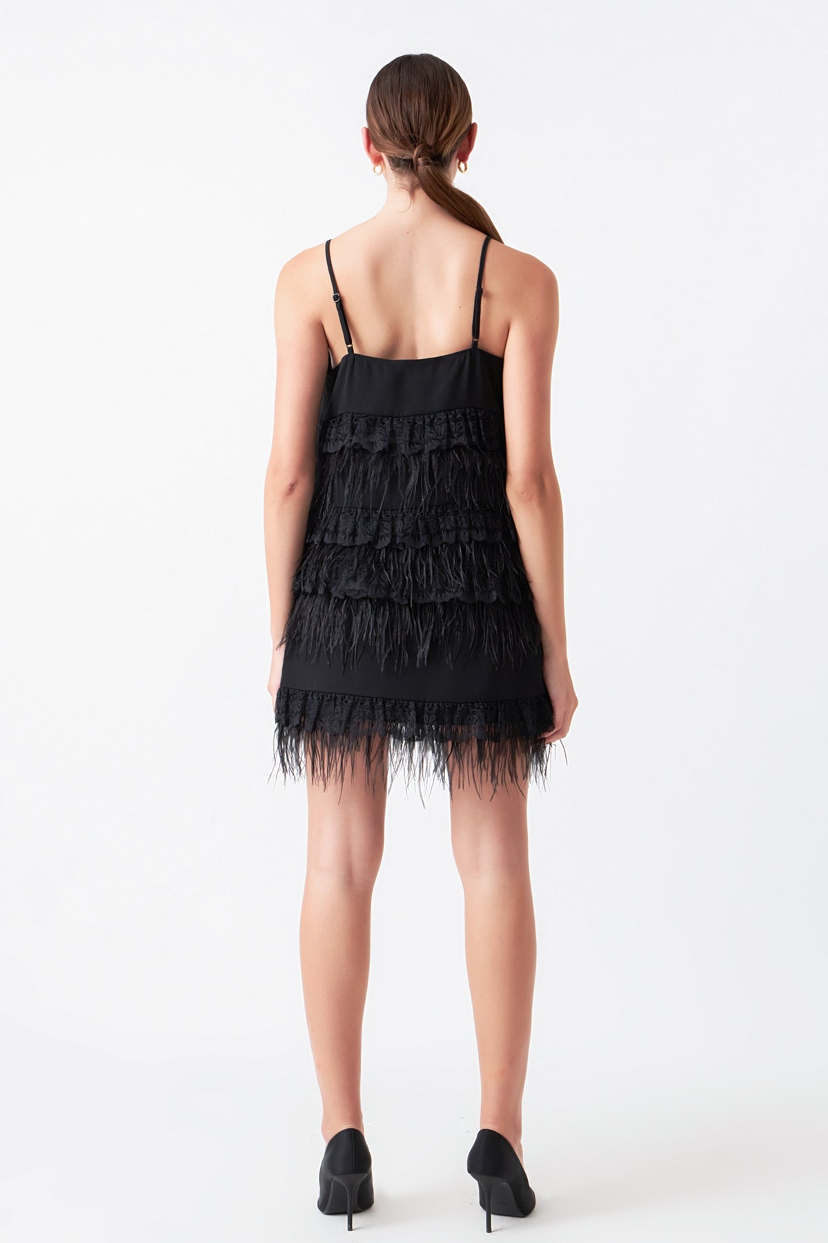 Lace & Feather Trim Mini Skirt
