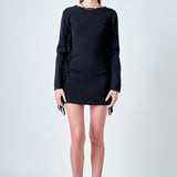 Premium Low-Back Mini Dress With Fringe