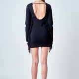 Premium Low-Back Mini Dress With Fringe