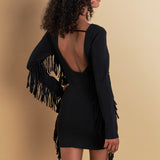 Premium Low-Back Mini Dress With Fringe