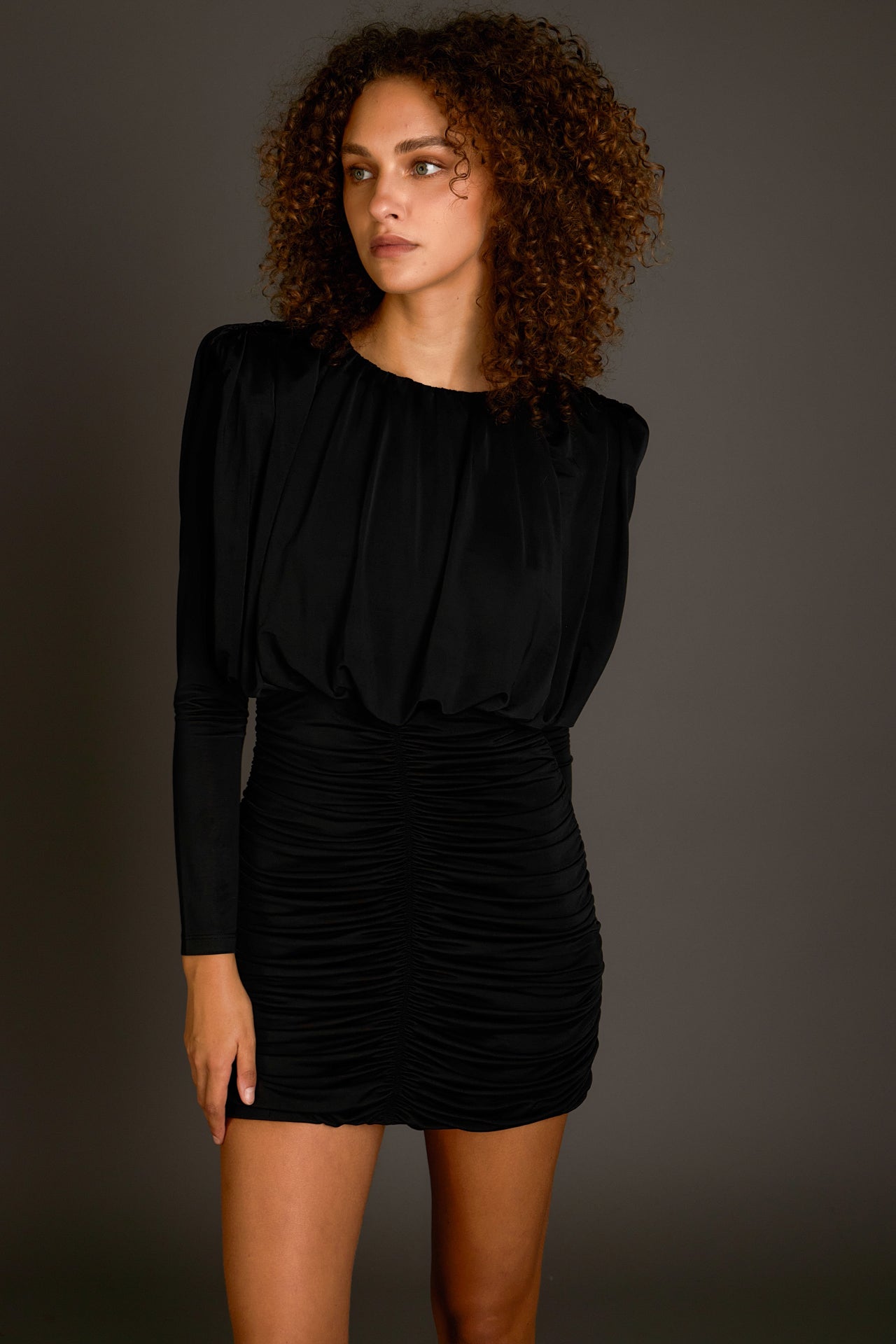 Endless Rose - Fluid Shoulder Pad Mini Dress Black / M Endless Rose - Fluid Shoulder Pad Mini Dress Black / M