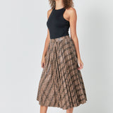 Snake Print Pleated Midi Skirt