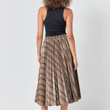 Snake Print Pleated Midi Skirt