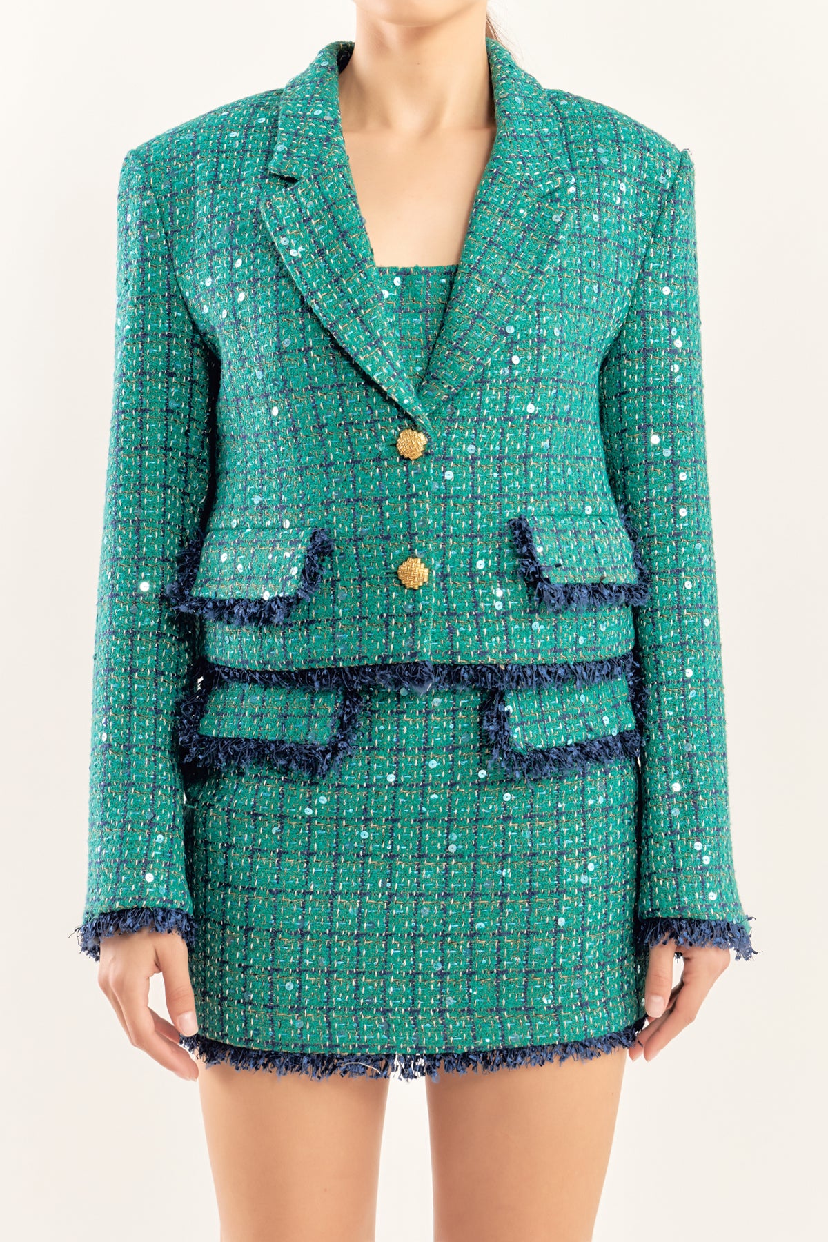 Premium Cropped Sequin Tweed Jacket