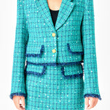 Premium Cropped Sequin Tweed Jacket