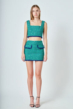 Premium Sequin Tweed Mini Skirt