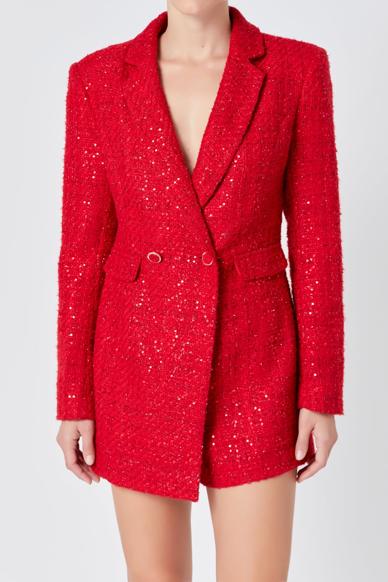 Endless Rose - Premium Sequin Tweed Blazer Romper - Rompers in Women's Clothing available at endlessrose.com