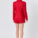 Premium Sequin Tweed Blazer Romper