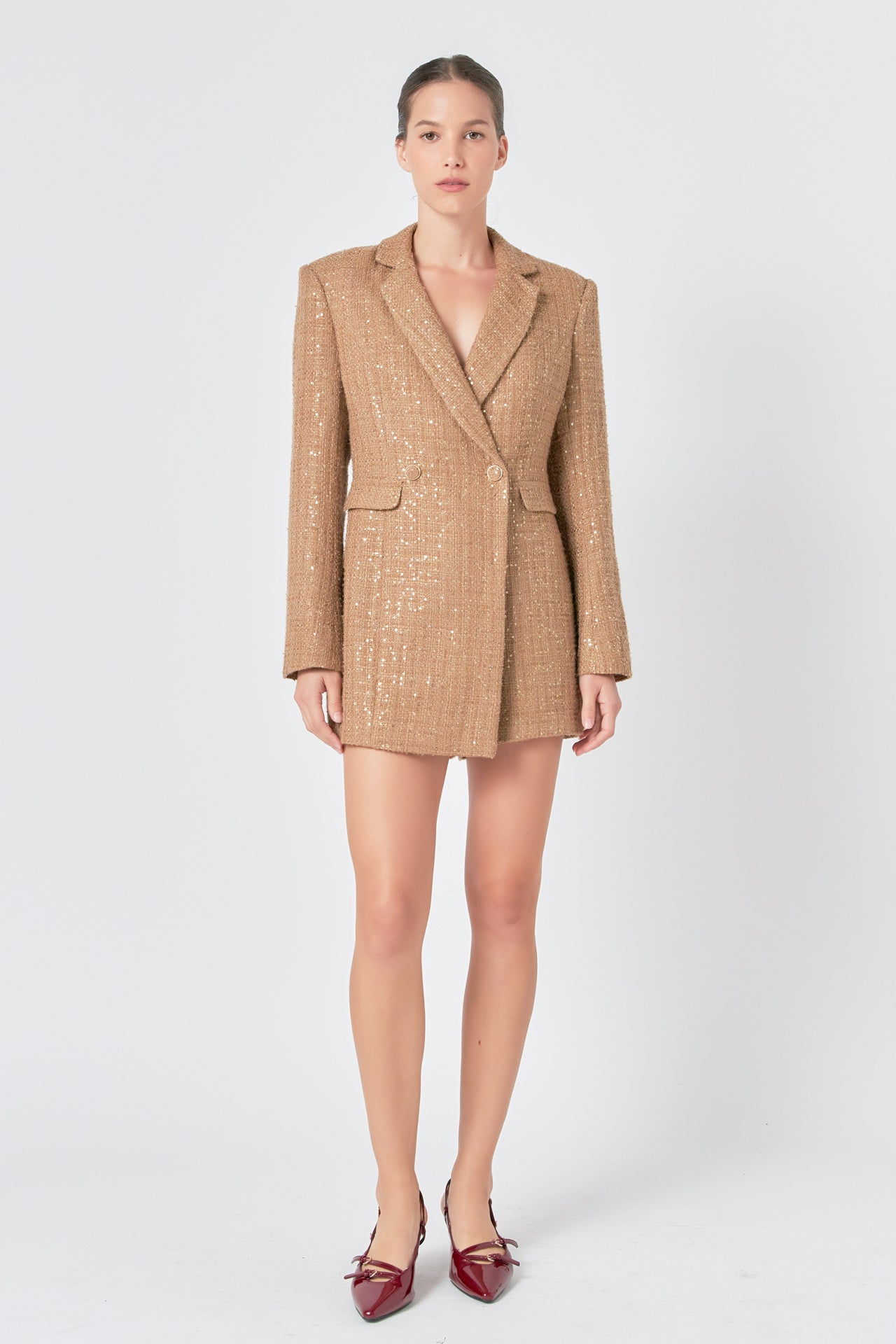 Premium Sequin Tweed Blazer Romper