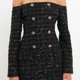 Off-The-Shoulder Tweed Mini Dress