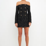 Off-The-Shoulder Tweed Mini Dress
