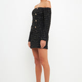 Off-The-Shoulder Tweed Mini Dress