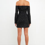 Off-The-Shoulder Tweed Mini Dress
