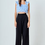 Ruffled Shoulder Strap Tulle Top