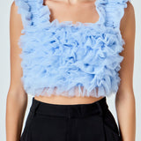 Ruffled Shoulder Strap Tulle Top