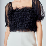 Ruffled Puff Sleeve Tulle Top