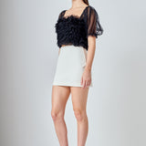 Ruffled Puff Sleeve Tulle Top