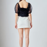 Ruffled Puff Sleeve Tulle Top