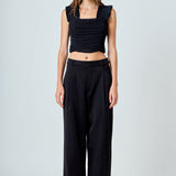 Ruffled Pleated Mesh Tank Top