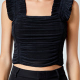 Ruffled Pleated Mesh Tank Top