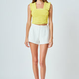 Ruffled Pleated Mesh Tank Top