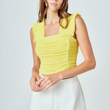 Ruffled Pleated Mesh Tank Top