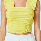 Ruffled Pleated Mesh Tank Top